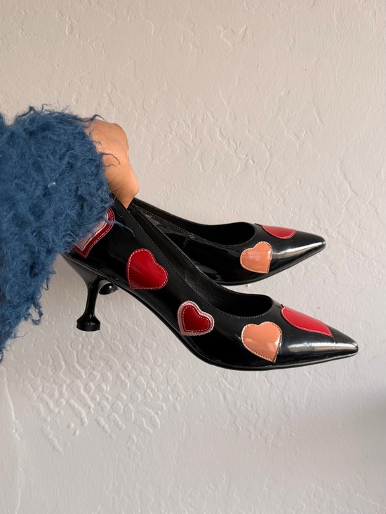 Vintage Shoes - Vintage 90s Patent Leather Red Heart Heels
